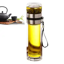 Portable Double Wall Glass Tea Infuser Bottle - Leak - Proof Travel Mug with Water Separation - 500ml
