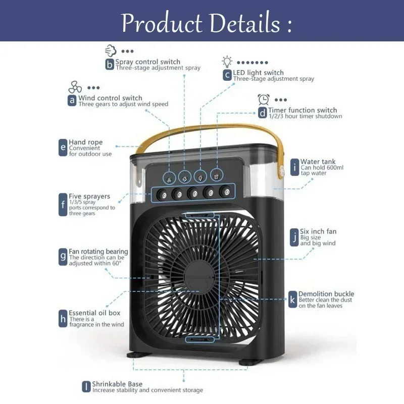 Home Home Portable Fan Air Conditioner USB Night Light Water Mist Music Three In One Air Humidifier Office 5
