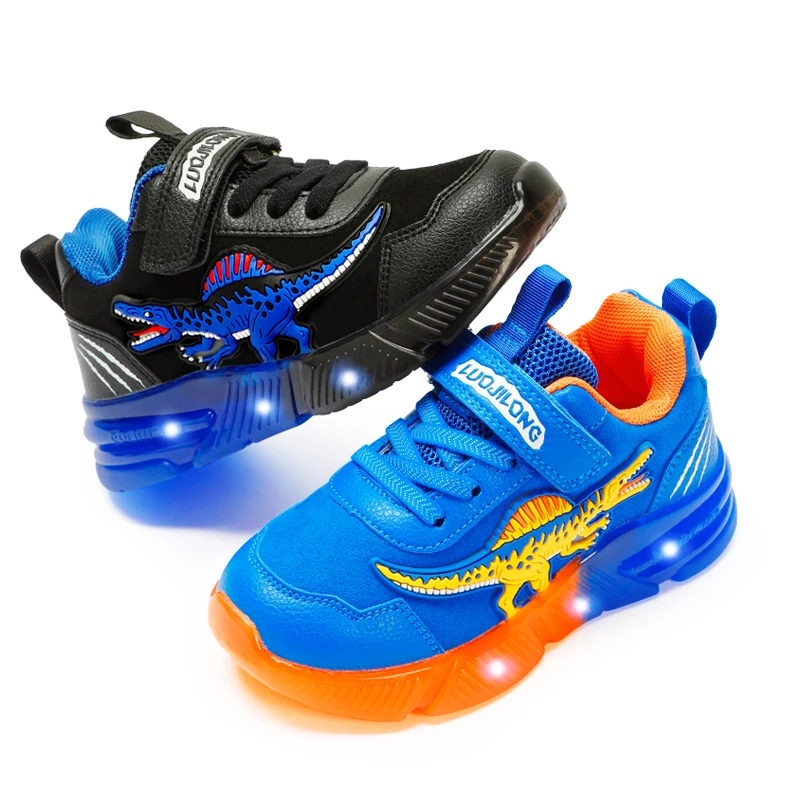 EXDINO Dinosaur Little Kids Spring Autumn LED Light Up Shoes Children Spinosaurus Boys Glowing Casual Sports Sneakers Non-slip 5