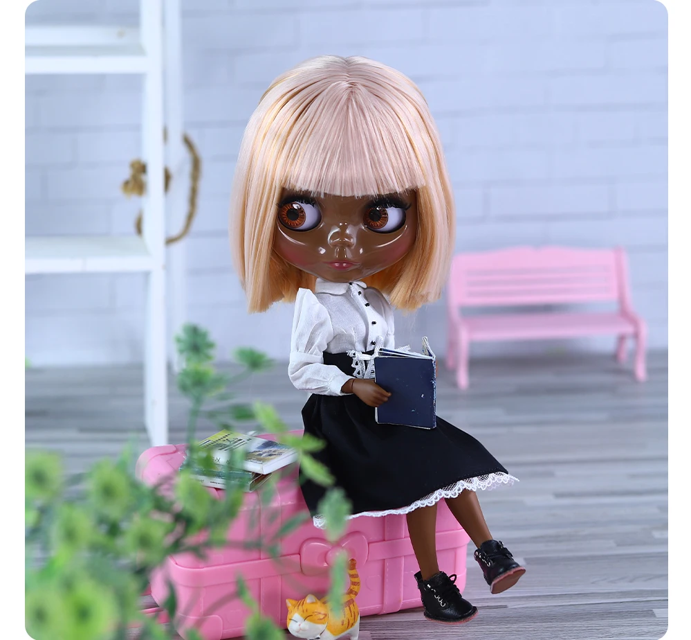 Nevaeh – Premium Custom Neo Blythe Doll with Multi-Color Hair, Black Skin & Shiny Cute Face 9