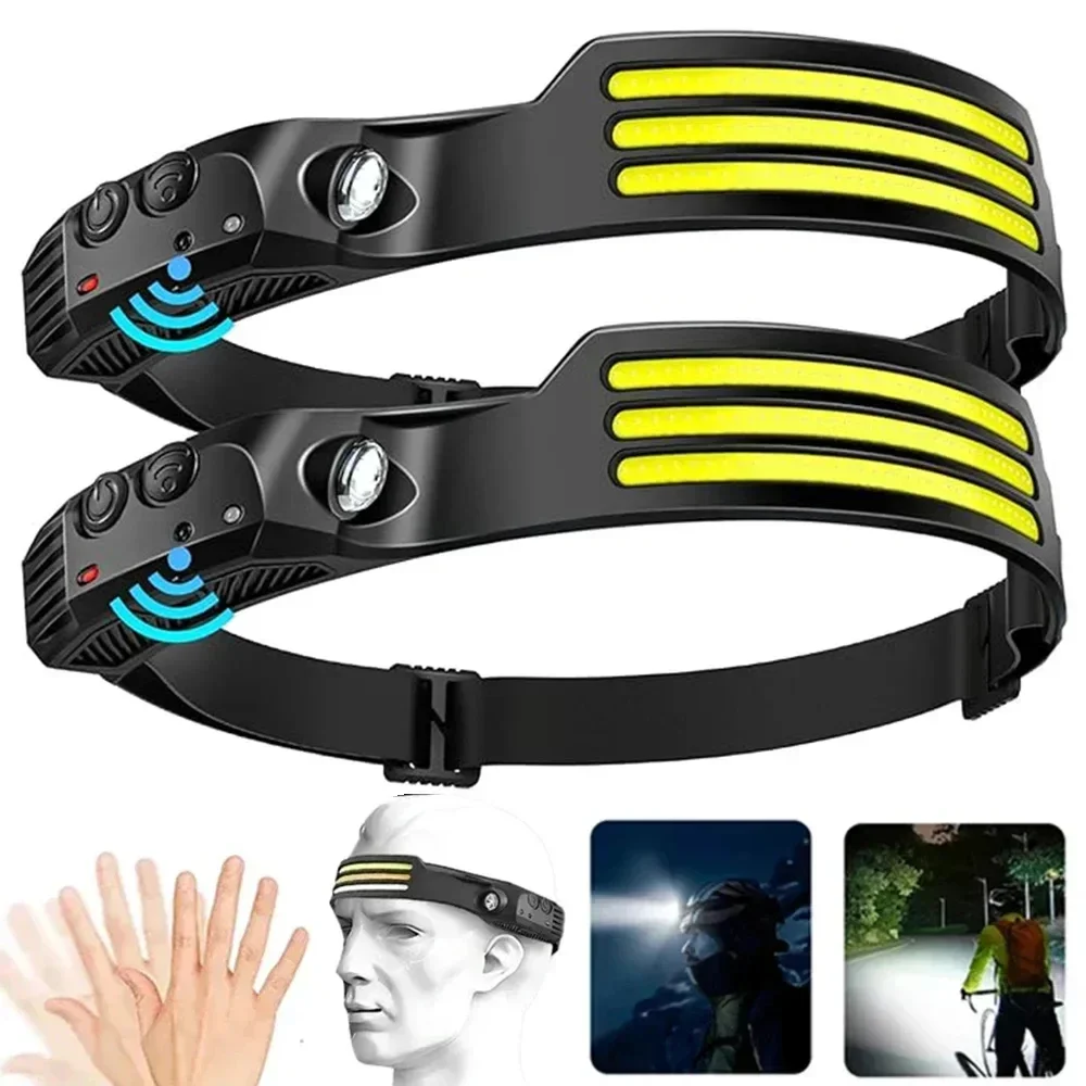 Lampe frontale LED étanche avec batterie intégrée 1200mAh rechargeable USB pour pêche