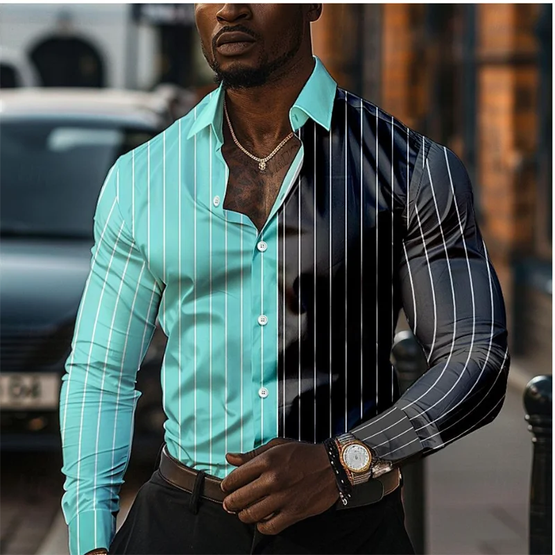 thumbnail image 1 of Camisa informal de negocios con estampado 3D para hombre, camisa formal de manga larga con solapa para verano, primavera y otoño, tallas S a 5XL, envío rápido 2024, 1 of 4