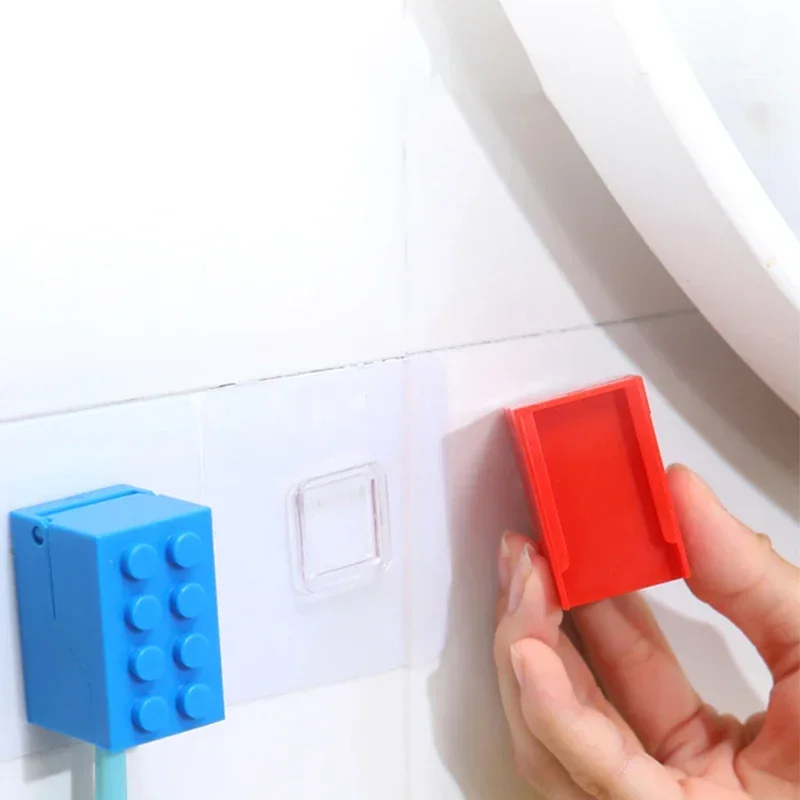 Creative Plastic Building Block Shaped Toothbrush Holder Children Toothbrush Storage Rack Dust Waterproof Wall Hook
