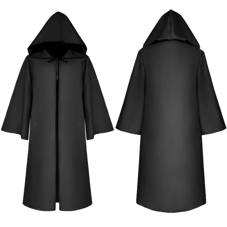 Costume Mago Adulti Unisex - Mantello Nero Con Cappuccio, Per Halloween E Carnevale - Foto 5