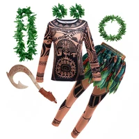 Moana 2 Maui Costume for Kids Complete Set with Tattoo Clothes + Pants Vaiana Dress for Boys Perfect for Cosplay Carnivals