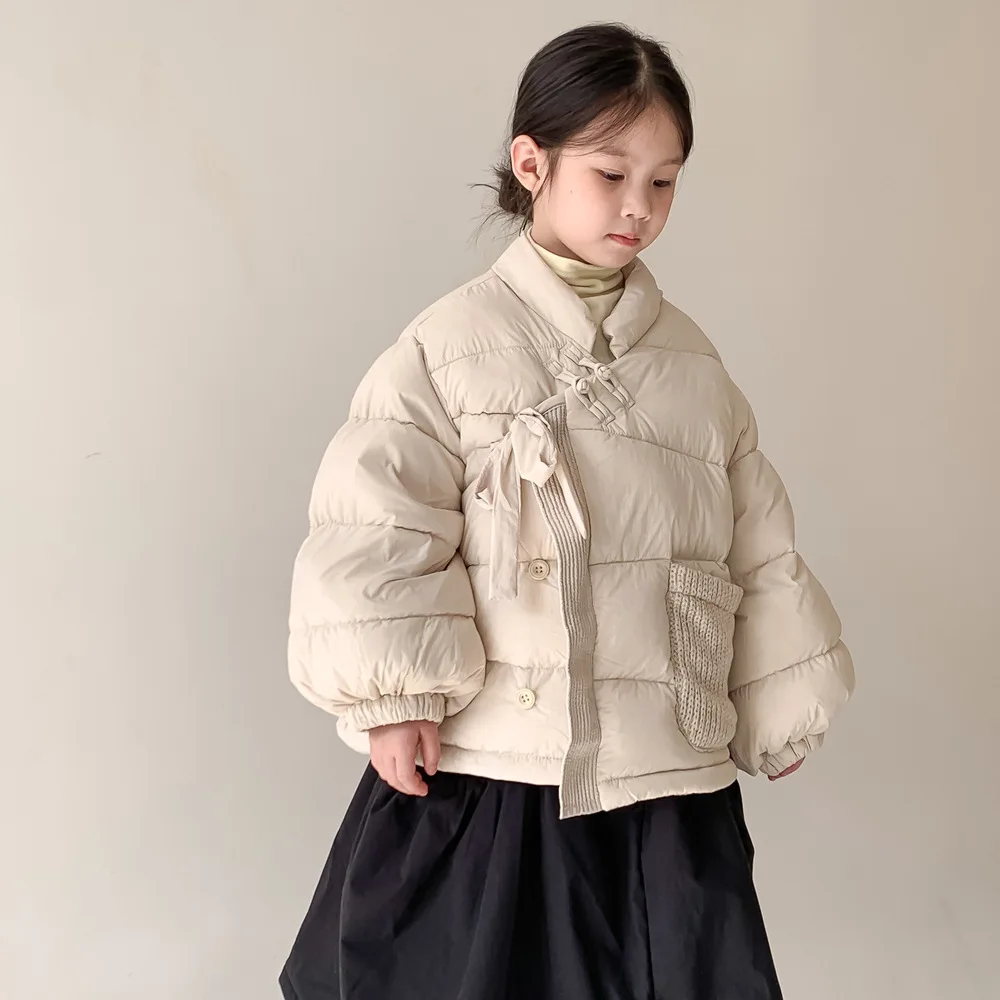

2023 Winter Kids solid color bread down jacket Girls thicken warm loose down coat