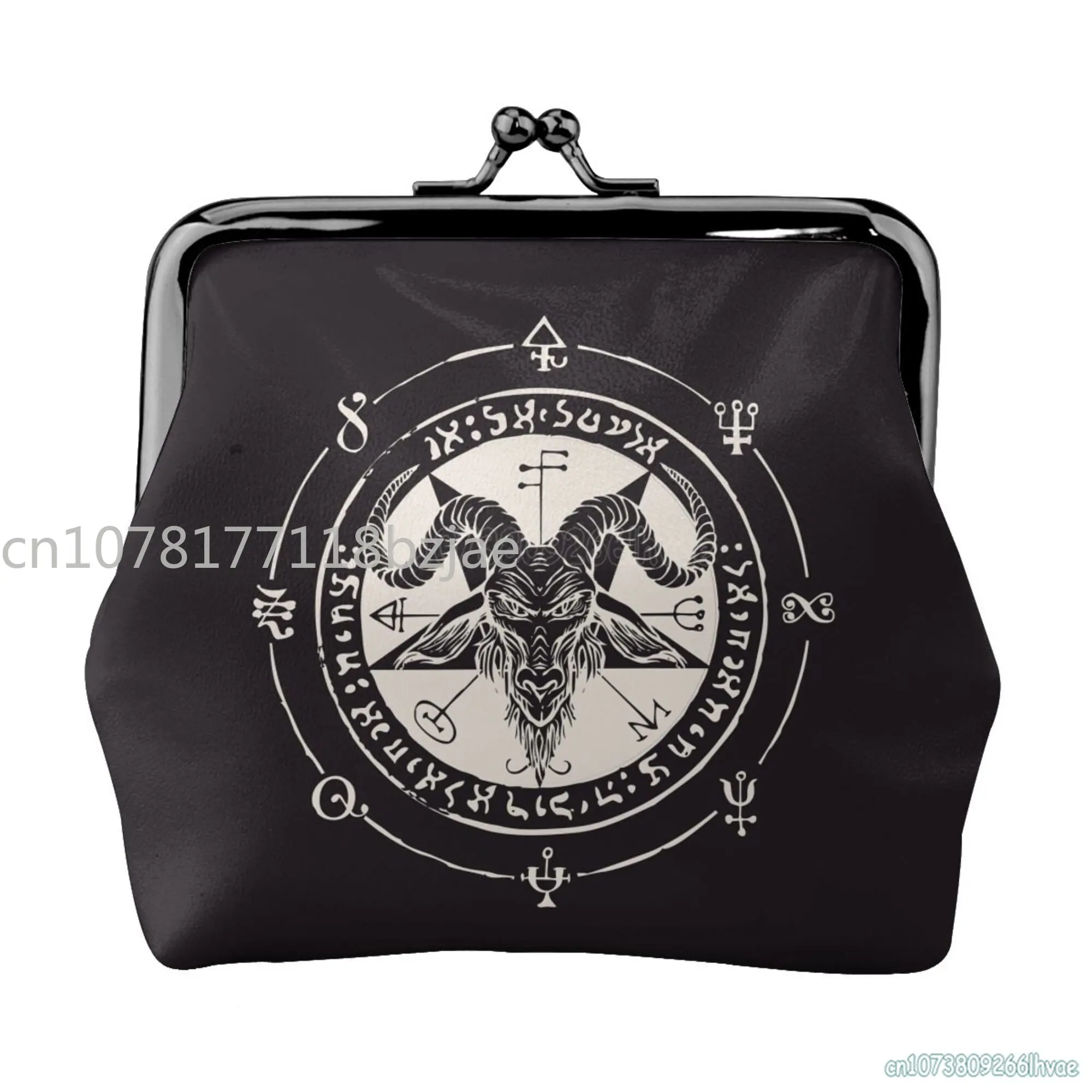 

Baphomet Occult Goat Head Pentagram Gothic Devil Leather Coin Purse Small Kiss-Lock Change Pouch Clasp Closure Buckle Wallet