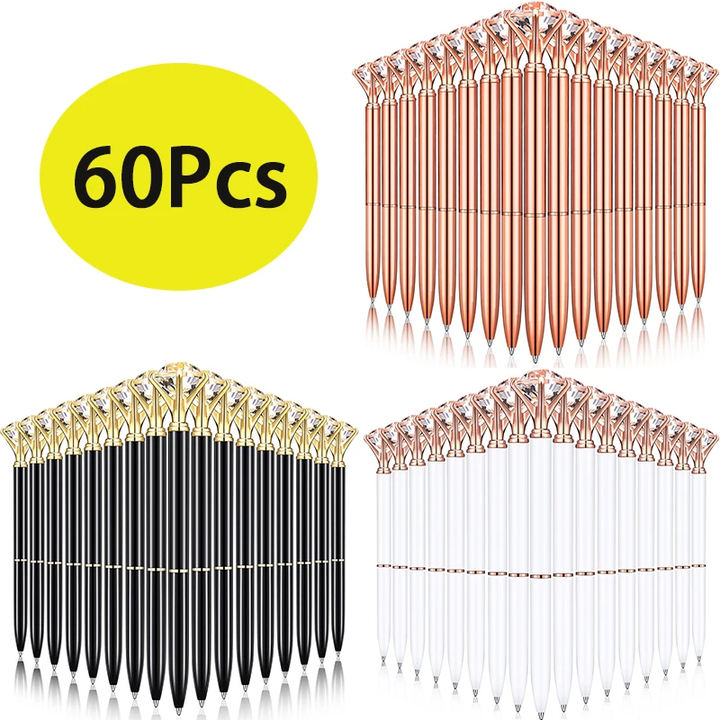 

60Pcs Crystal Diamond Pen Metal Ballpoint Pens for Office School Students Gift