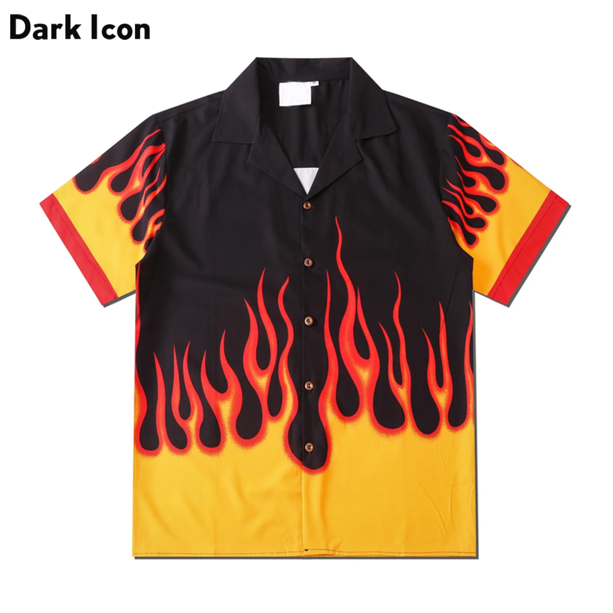 Dark Icon Flame Button Down Vintage Men's Shirts Summer Street Shirts for Man Holiday Beach button down shirt