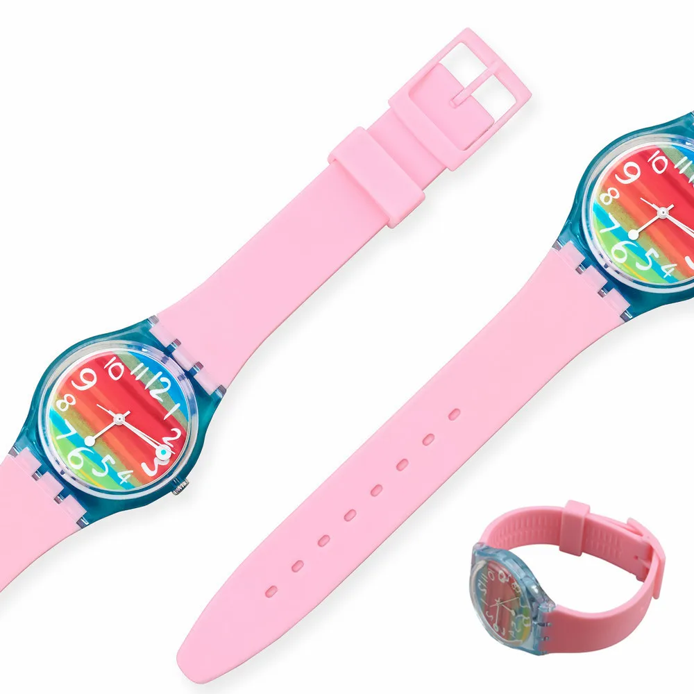 Vibrant Silicone Watchband - Colorful Rubber Replacement Strap in Pink & Black