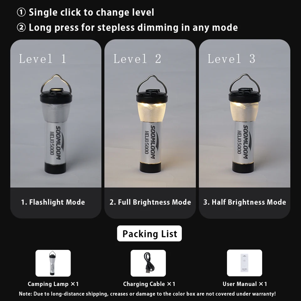 Soomloom Helio 5000 キャンプ ランタン - 5000mAh バッテリー、Type-C