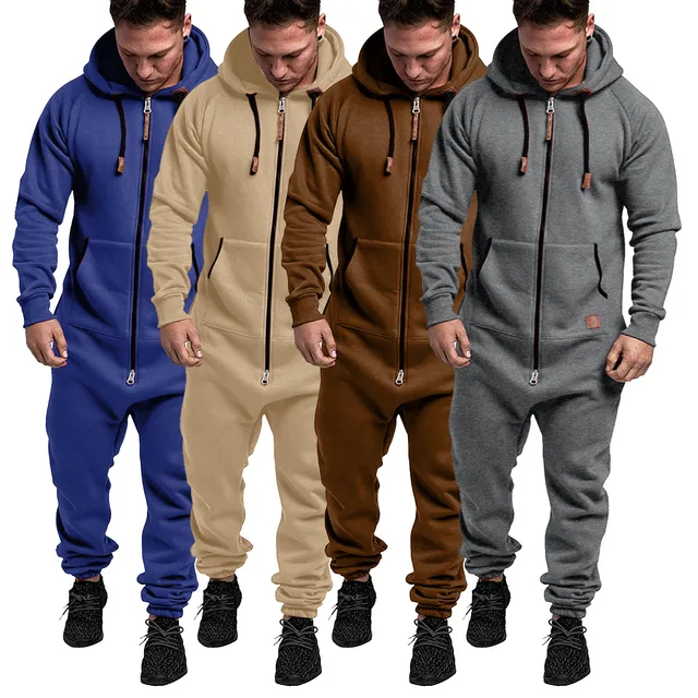 New Custom Design Jumpsuit Pajamas Long Sleeved Sports Pants Solid Color Splicing Casual Sweater Men S.jpg