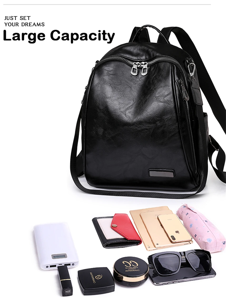 Multifunction 3 In 1 Backpack Shoulder Bag Bagpack PU Leather Book Bag Satchel  Women Schoolbag Large Classic Travel Rucksack