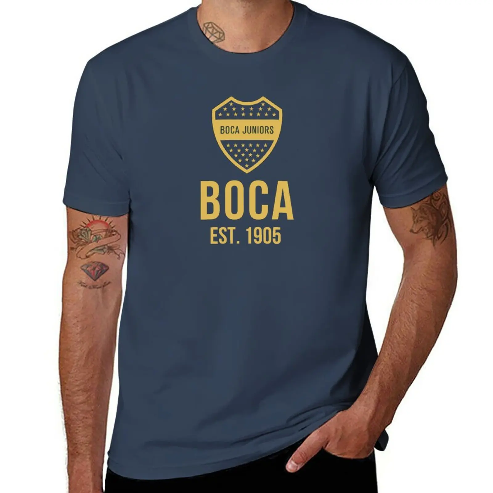 New Boca Juniors Gold T-Shirt Corta T-Shirt Hippie Clothes Plain White T-Shirt Uomo