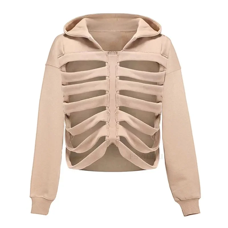 Long Sleeved Hoodie Skull Hollow Solid Color Pullover Sweatshirt Street Style Spring and Autumn Party Halloween 2024 New YDL36