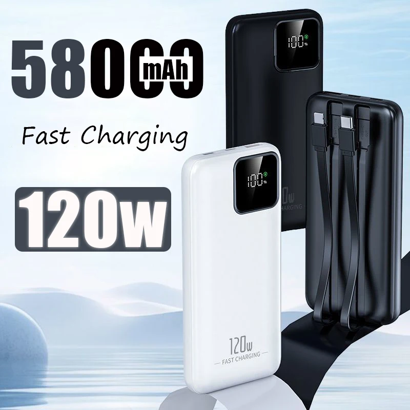 

58000mAh High Capacity 120W Super Fast Charging Power Bank Portable Charger Battery Pack Powerbank for iPhone Huawei Samsung
