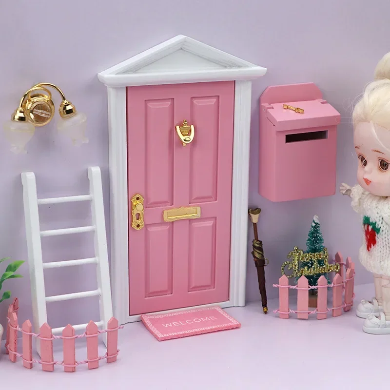 Miniature Wood Elf Door Tooth Fairy Door Mini House Accessories Pretend Play Toy Gift for Kids Furniture Simulation Miniatures 3