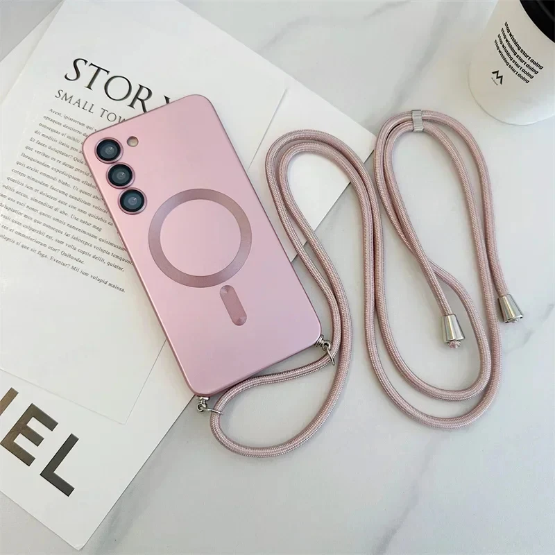 Luxury Crossbody Lanyard Strap Magnetic Silicone Case - Soft Cover Design