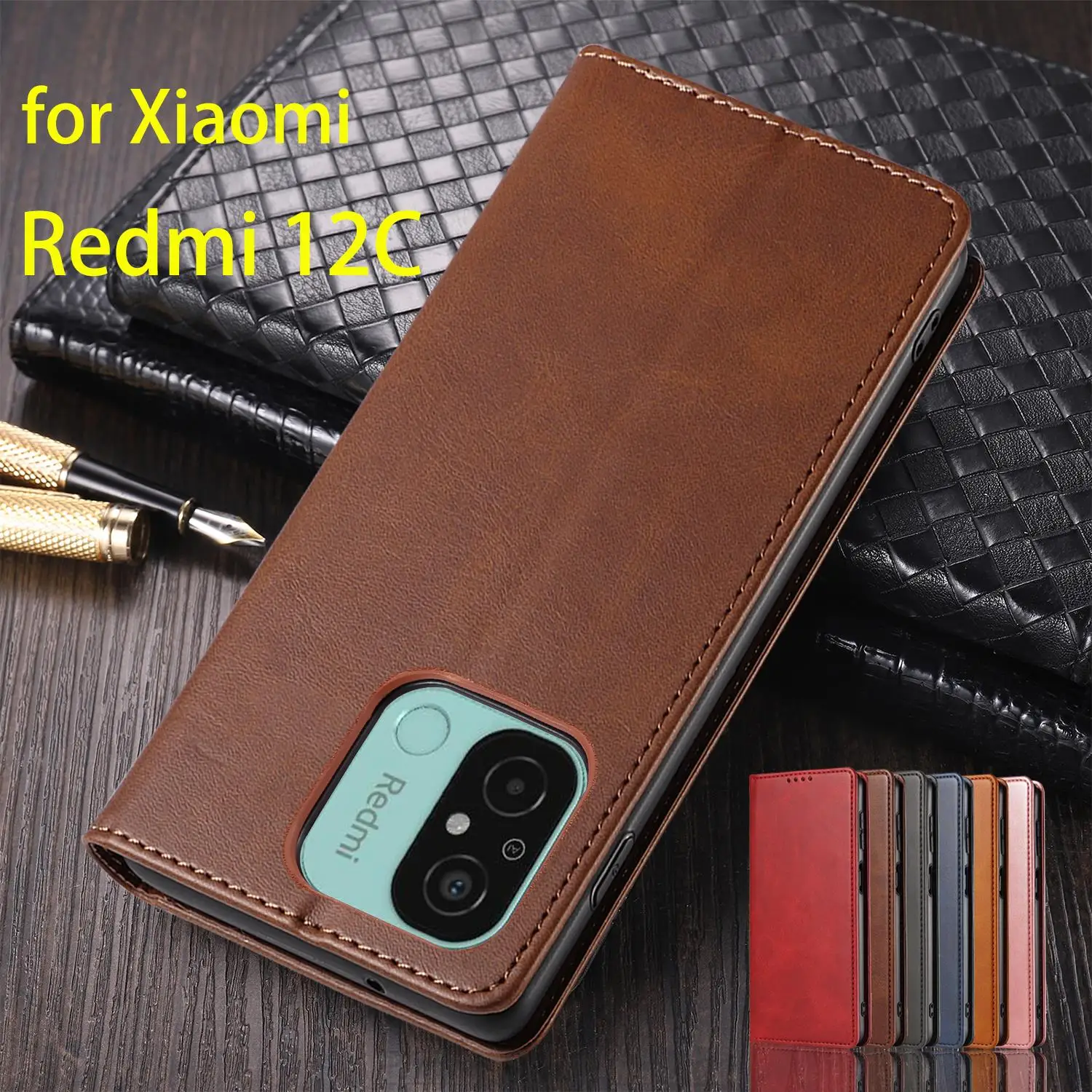 

Leather Case for Xiaomi Redmi 12C / Hongmi 12C 6.71" Card Holder Holster Magnetic Attraction Cover Wallet Flip Case Fundas Coque