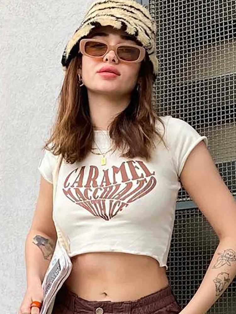 

Love Print O-Neck Crop Top Women Clothes Short Sleeve Casual Mini T-shirt Sexy Pullover Y2k Streetwear Fashion Hottie Ropa Mujer