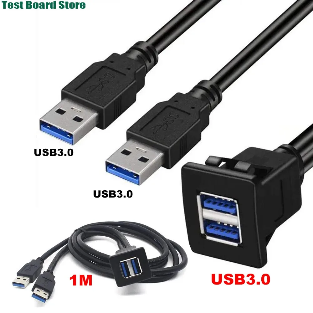 

1Pce car buckle dual port USB-A USB3.0 charging data extension cable, one drag two panel embedded expansion cable for car card