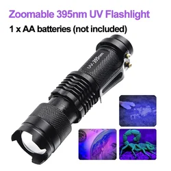 Portable Waterproof UV Flashlight - Mini Zoomable Ultraviolet Torch & Violet Light Detector (SK68 UV light 395)