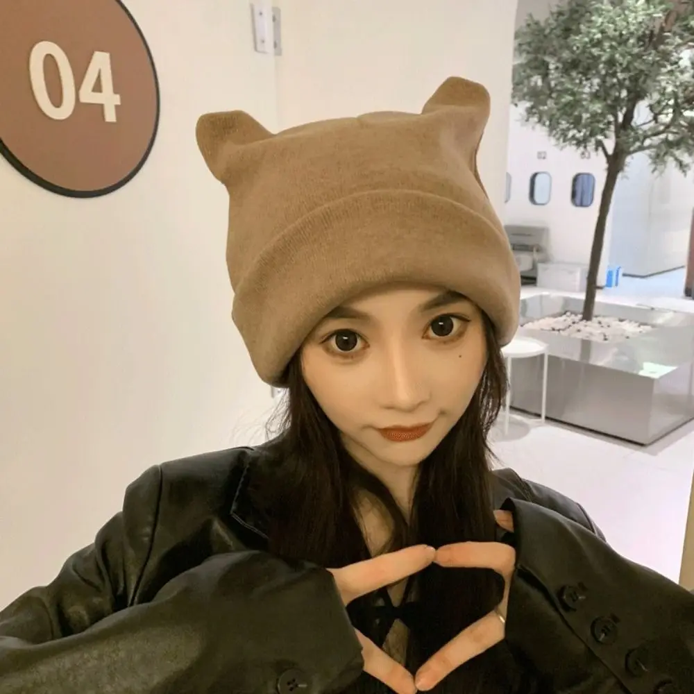 

Korea Cute Cat Ears Knit Cap Autumn and Winter Warm Imitation Mink Hair Pullover Hats Women