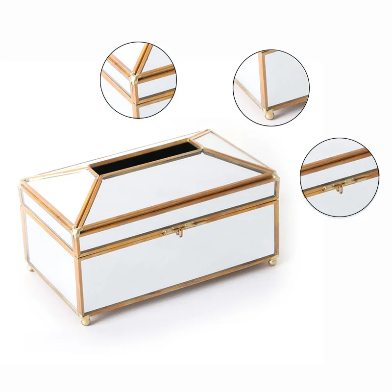 Luxury European Style Practical Mirror Glass Tissue Box Waterproof Paper Towel Holder Dressing Table Tray Home Decor 6