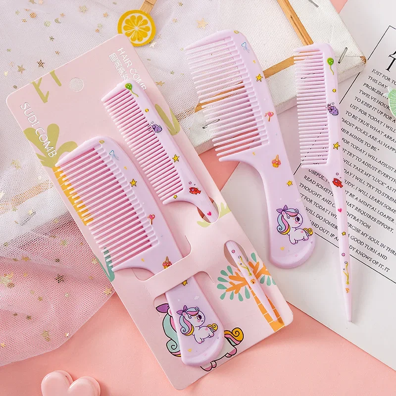 2pcs/set Kids Hair Brushes Cute Cartoon Animal Anti-static Pointed Tail Comb for Baby Girls Strawberry Hair Comb Accessories