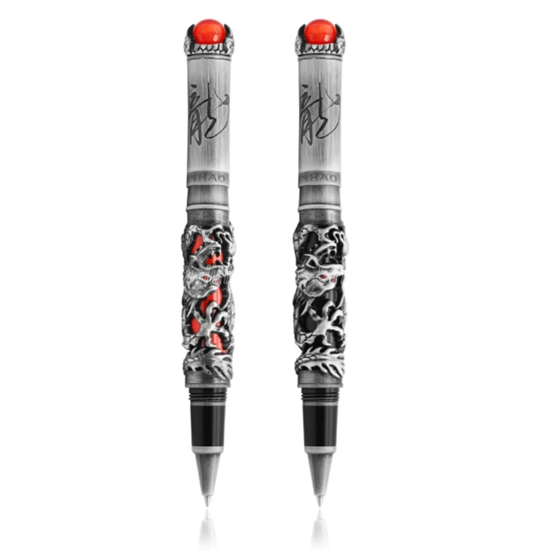 Jinhao Ancient Gray And Red Dragon King Pearl Carving Embossing Roller Ball Pen Professional Office Stationery Writing Tool