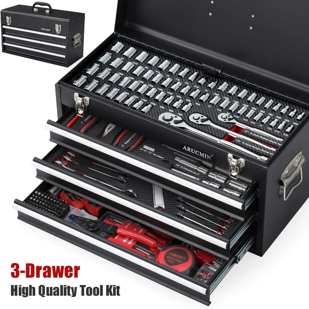 for 438-Piece Mechanics Tool Set with 3-Drawer Heavy Duty Metal Box Repair Tool Kit 5