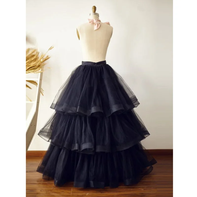 

Mingli Tengda Black Layered Tulle Skirt Removable Ball Gown Long Prom Skirts Womens Pleated Adult Tutu Saia Faldas Petticoat
