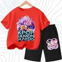 Ensembles de t-shirts décontractés pour filles d'été, imprimés de dessins animés K POP, tenues de mode pour enfants, hauts à manches courtes à col rond pour adolescents, shorts, 2 pièces 4