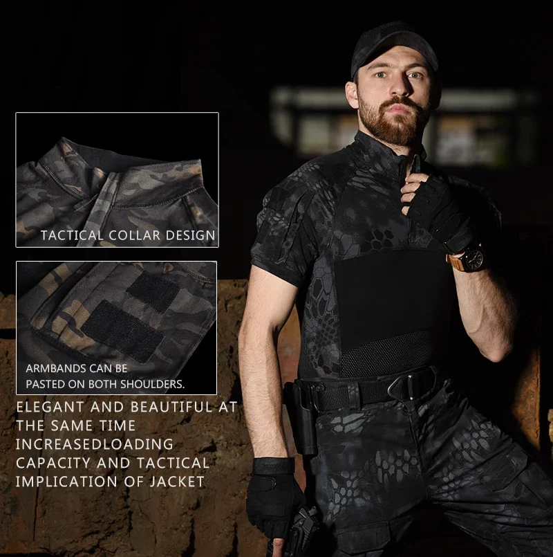 Outdoor Men Combat Shirts Airsoft Tactical T Shirt Short Sleeve Camo Cotton Tee Shirts Paintball Hunting Clothing 3