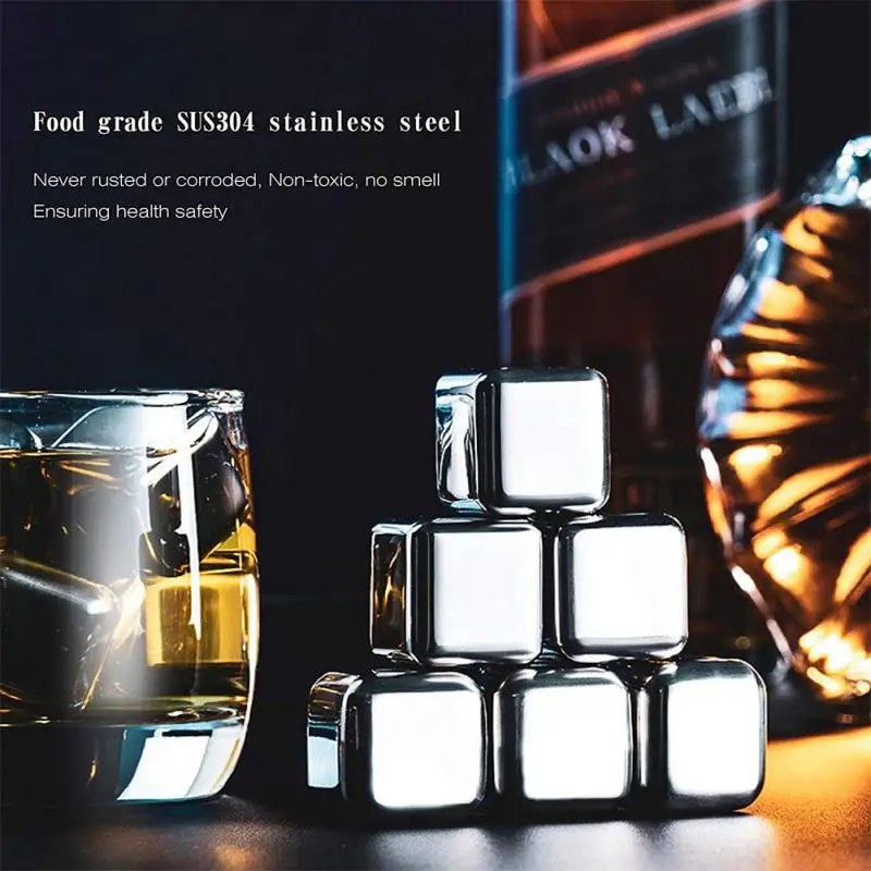 304 Stainless Steel Ice Cubes Set Reusable Tart Stone Ball Whiskey Metal Set With Ice Clip Bar Wine Summer Bar Tools Accesso