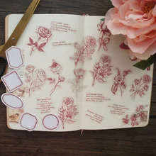 

38pcs Pen Drawing Red Rose with Thorn Style PVC Sticker and Writing Mini Card Scrapbooking DIY Gift Packing Label Decoration Tag