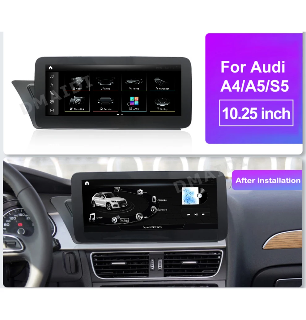 Lecteur vidéo à écran de navigation GPS, Auto Carplay, Limitation centrale, Android 13, Snapdragon, AUDI A4 A5 B8, 10.25 