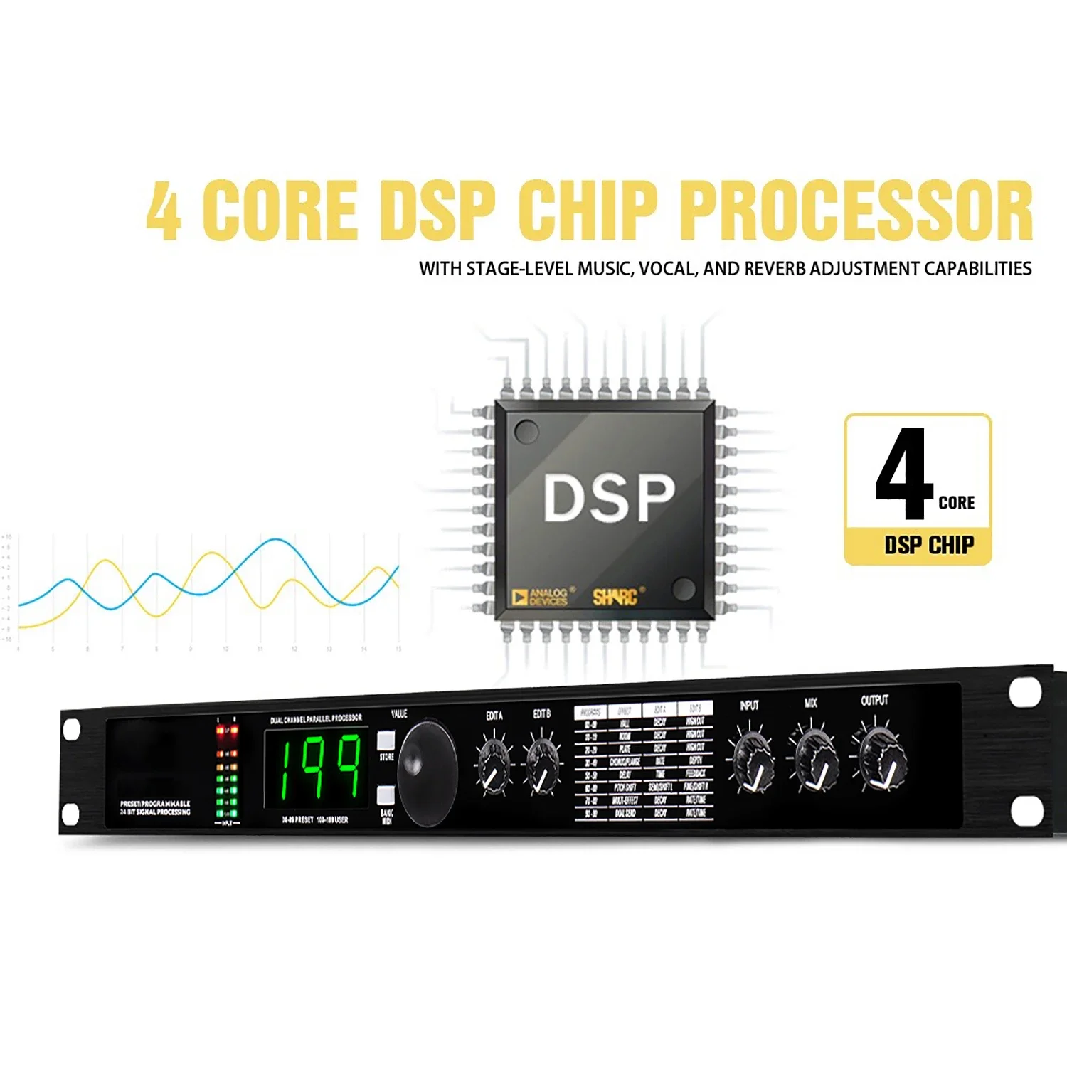 GAX-4II Professional Digital Reverb and Multi Effect DSP Processor Audio Processor Equalizer Vocal Microphone