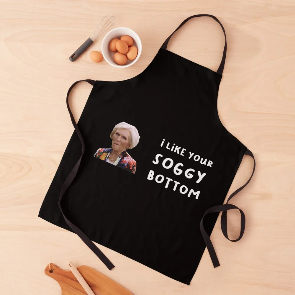 

Mary Berry I like your soggy bottom great british bake off graphic cartoon Apron Cute Kitchen Kitchen Handle For Women Apron