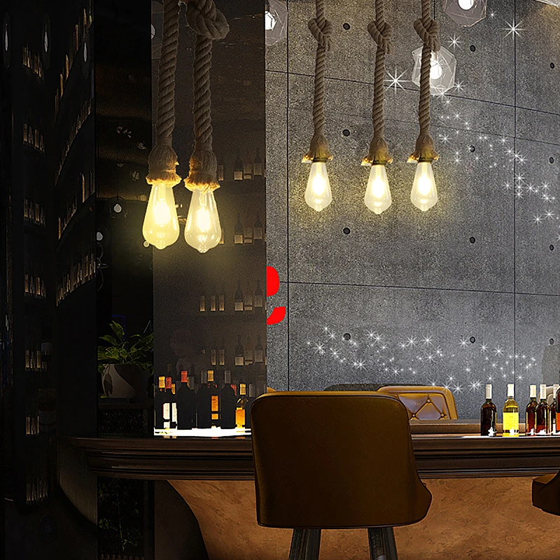 

Vintage Hemp Rope Pendant Lights Holder Personality E27 Indoor Lightings Decor For Loft Living Room Bar Hanging Lamp Holder
