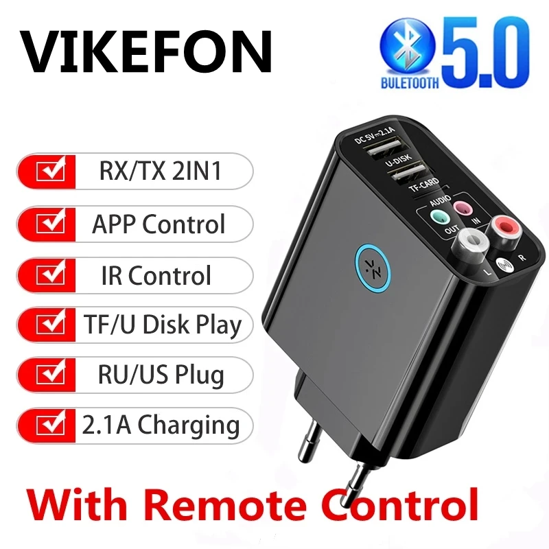 Bluetooth adapter Bluetooth audio receiver Bluetooth transceiver adapter Bluetooth aux adaptor 5.0 Audio Transmitter Receiver Fast Charger 3.5MM AUX RCA TF Card U Disk Stereo Music Wireless for TV Headphone