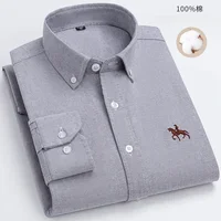 Chemise à manches longues pour hommes, 100% pur coton, Business décontracté, couleur unie, brodé, Oxford filé 6