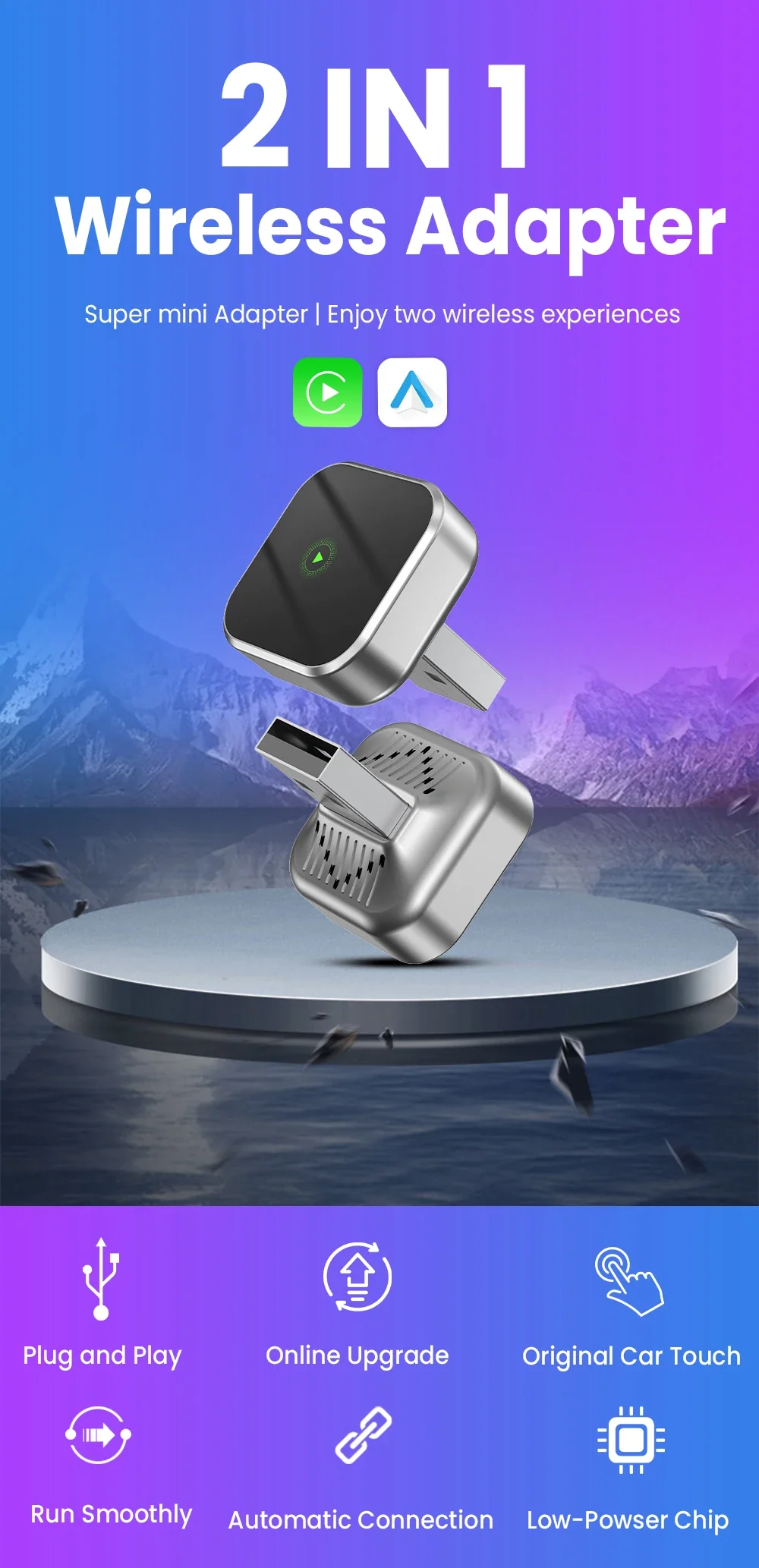 Carplay Android Auto Wireless Adapter Plug And Play Bluetooth Wifi Auto Connecti