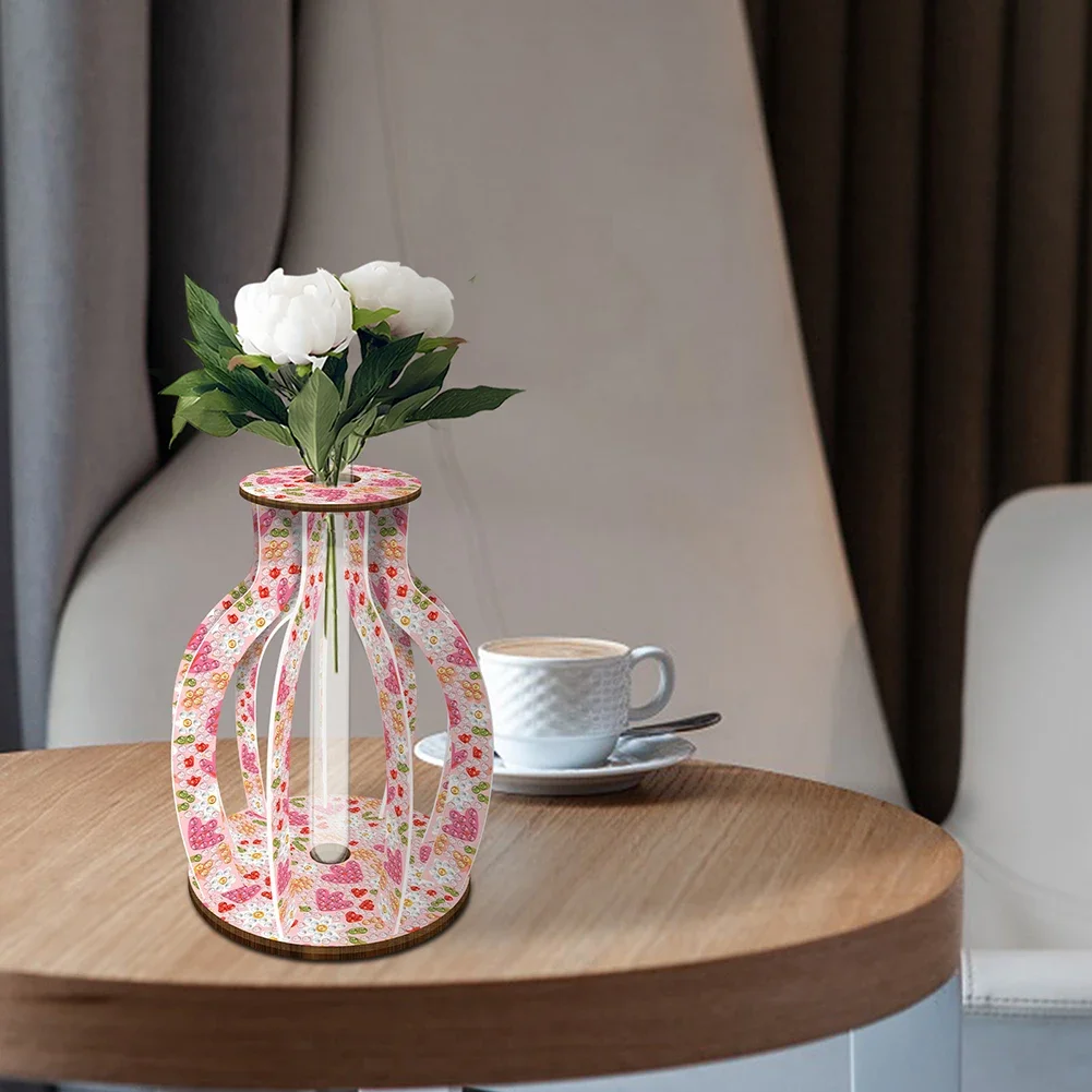 Wooden Beautiful Pattern Diamond Mosaic Rhinestones Vase Diamond Painting Tabletop Vase Ornaments Kit for Beginner