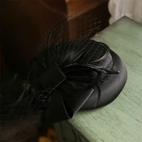 Chic Satin Bowknot Fascinator Hat Retro Women Cocktail Wedding Party Church Headpiece Headwear Hair Accessories 3