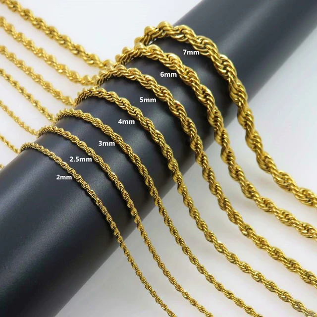 Stainless Steel Twist Rope Long Chain 2mm-7mm 45cm-80cm Gold Color