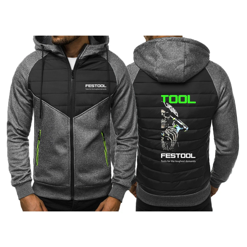 Festool 2023 New Tricolor Hooded Jacket Spring and Autumn Men Casual Slim Patchwork Zipper Long Sleeve Clothing