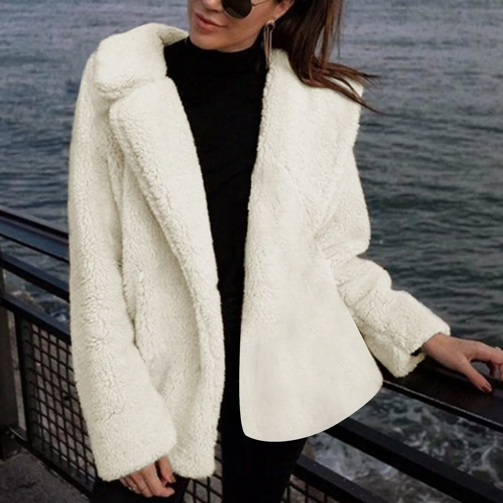 

Women's Solid Color Cotton Coat Long Sleeve Outdoor Stand Collar Sweater Loose Female Korean Cardigans For Autumn And Winter