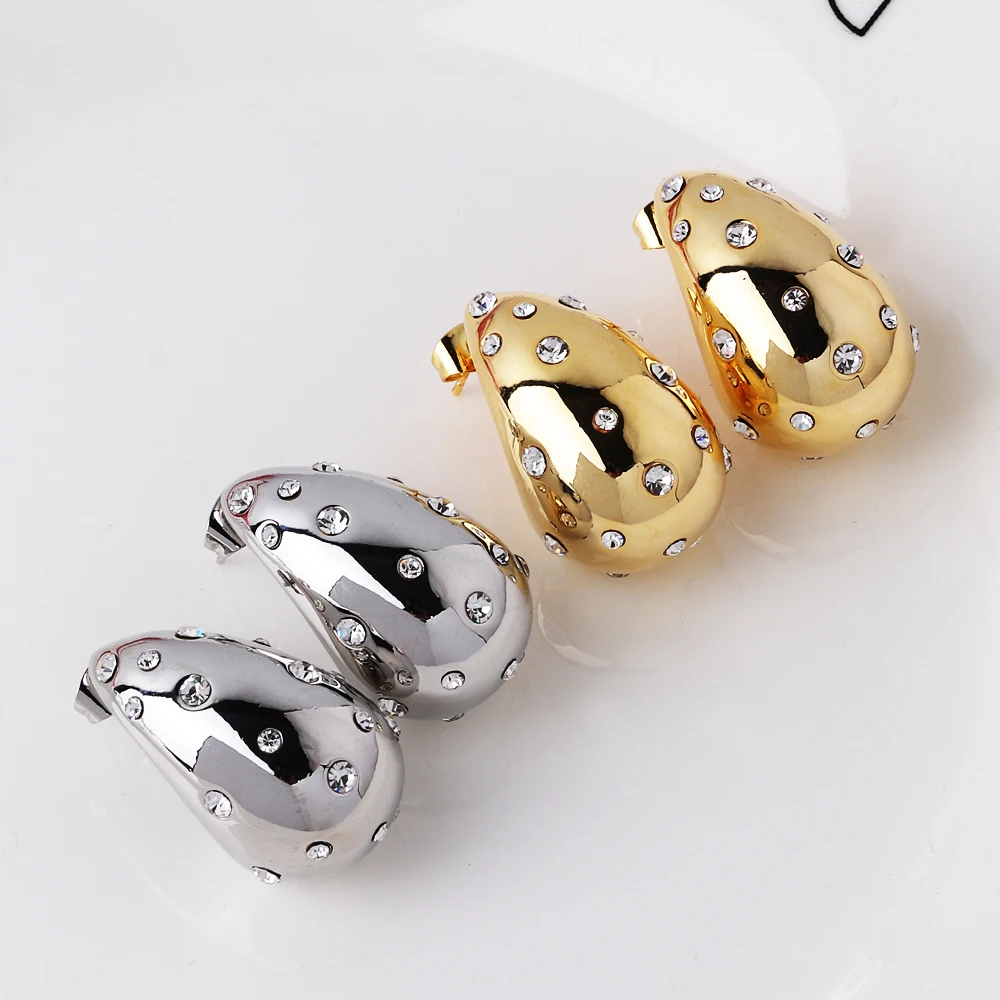 Vergoldete bunte Zirkon-Ohrstecker mit molligem Wassertropfen für Damen und Mädchen, Silber, klassischer Trend, Hochzeit, Party-Schmuck – Detail 7