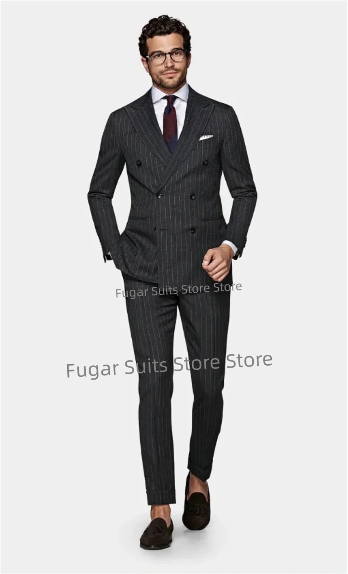 Classic Stripe Wedding Suit For Men Slim Fit Peak Lapel Groom Formal Tuxedos 2Pieces Sets High Qublity Male Blazer Costume Homme